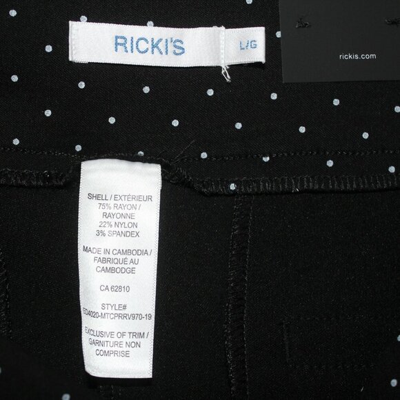 Womens Large New Capris Cropped Pants Smoothing Black White Polka Dot Stretch - Picture 7 of 7